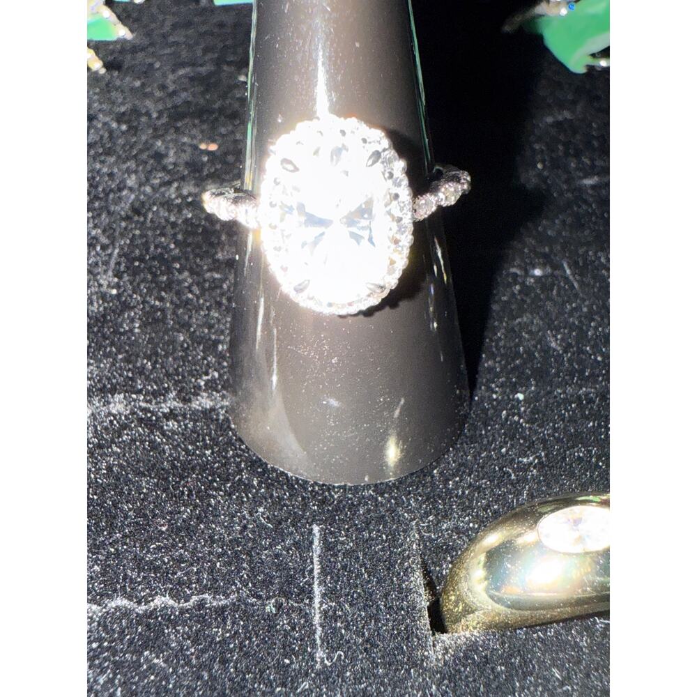 4CT oval halo moissanite on sterling silver